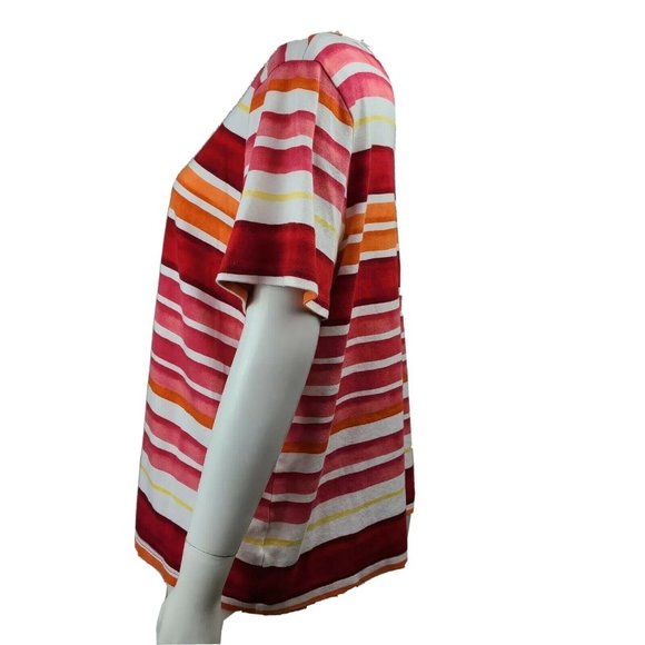 CROFT & BARROW Red White Yellow Striped Short Sleeve Classic Tee Womens Size 1X - Picture 2 of 7